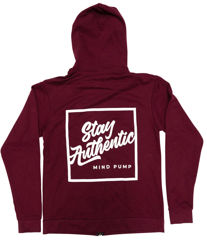 Stay Authentic Zip Up Hoodie (Burgundy)